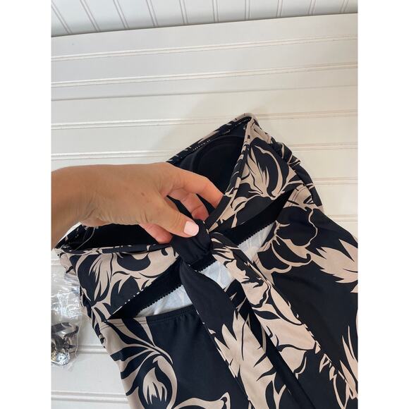 NWT Beach House Tankini Black & Tan Floral Tie Back Strapless Size S - Picture 3 of 4